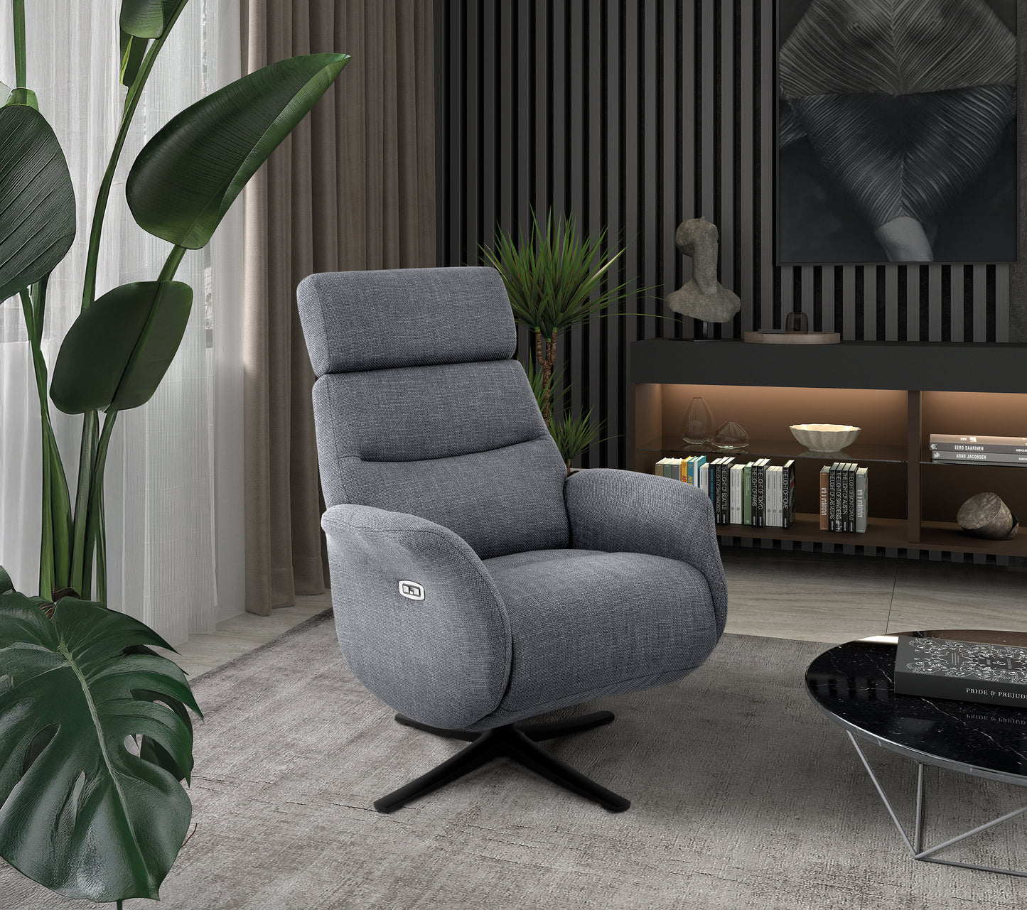 Sillón Relax Giratorio Marvin con 2 Motores Independientes | Cabezal Regulable en Altura y Posiciones | Botón Cierre Automático, Puerto USB y Tapizado Antimanchas Aquaclean