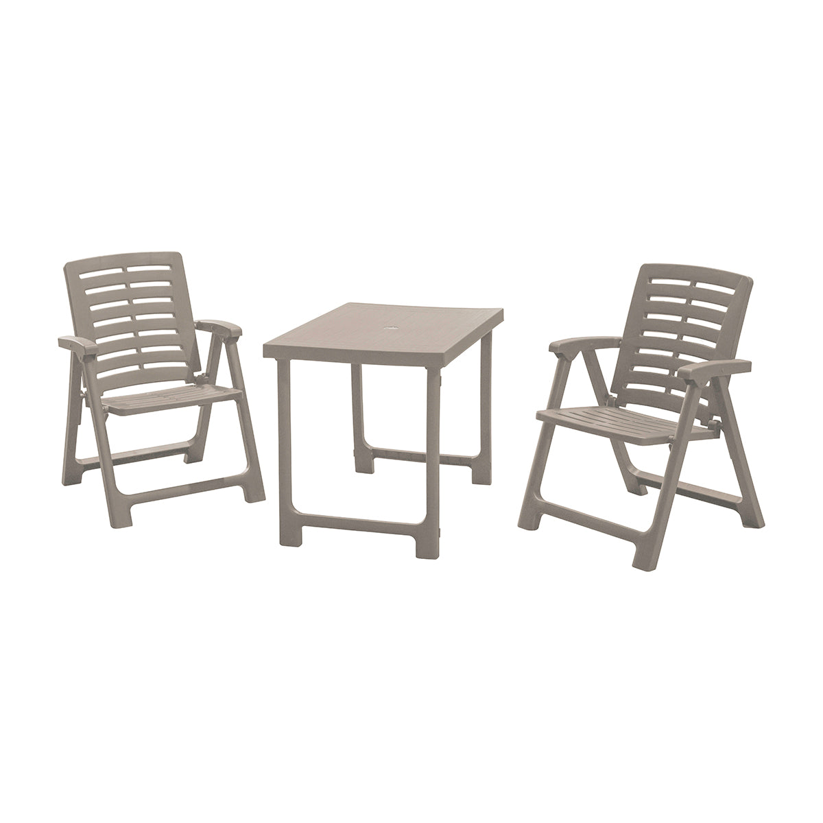 Pack mesa y sillones jardín SAFARY (81x56x63cm y 56x59x82cm)