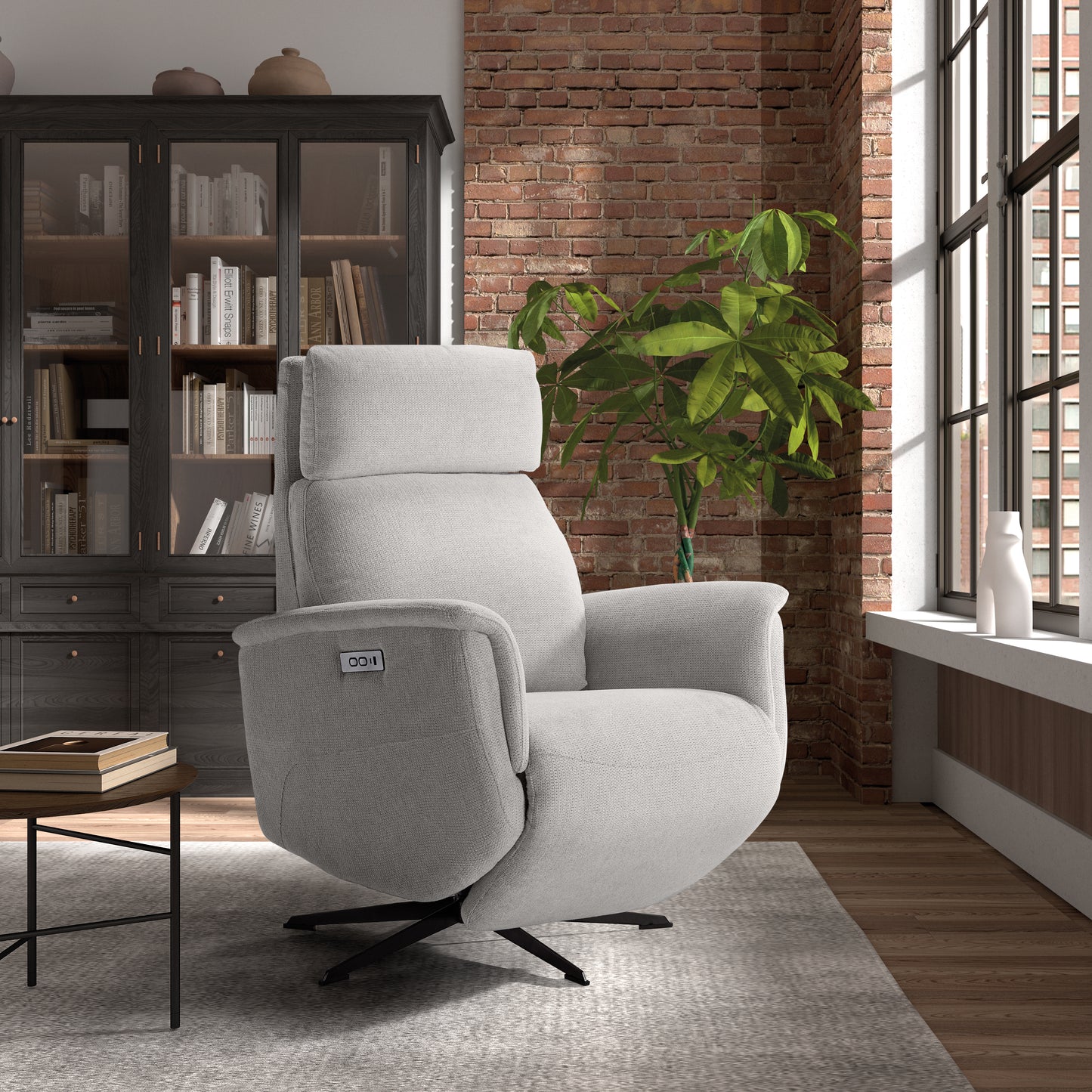 Sillón Relax Reclinable y Giratorio Morfeo | Tapizado Tela Antimanchas AquaClean 1 Motor Eléctrico, Cabezal Regulable, Reposapiés y Puerto USB-C