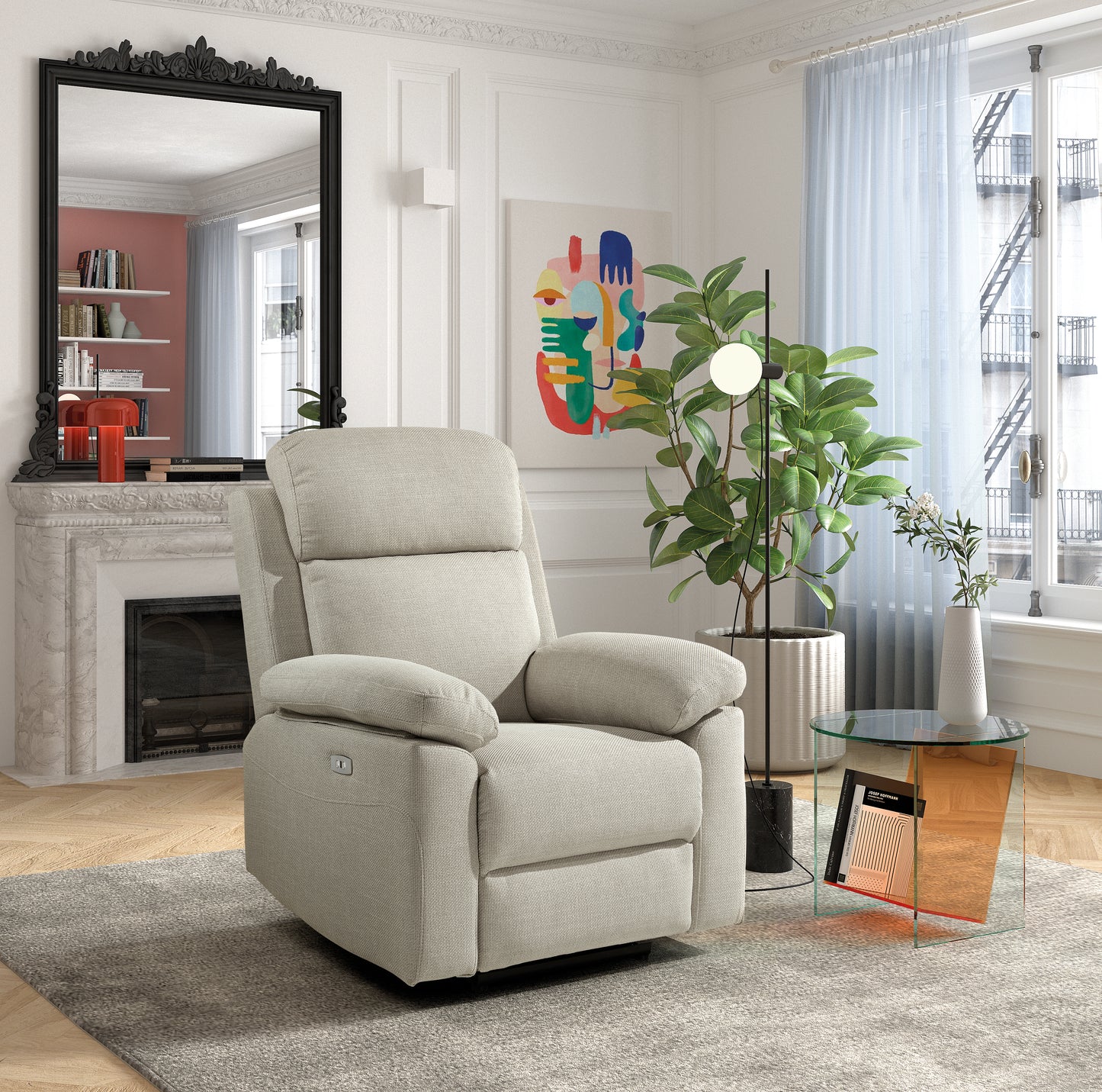 Sillón Relax Eléctrico Reclinable Dorian con 1 Motor | Tapizado Tela Antimanchas AquaClean | Muelles Ensacados MaxConfort | Estructura de Madera de Haya | Reposabrazos Laterales