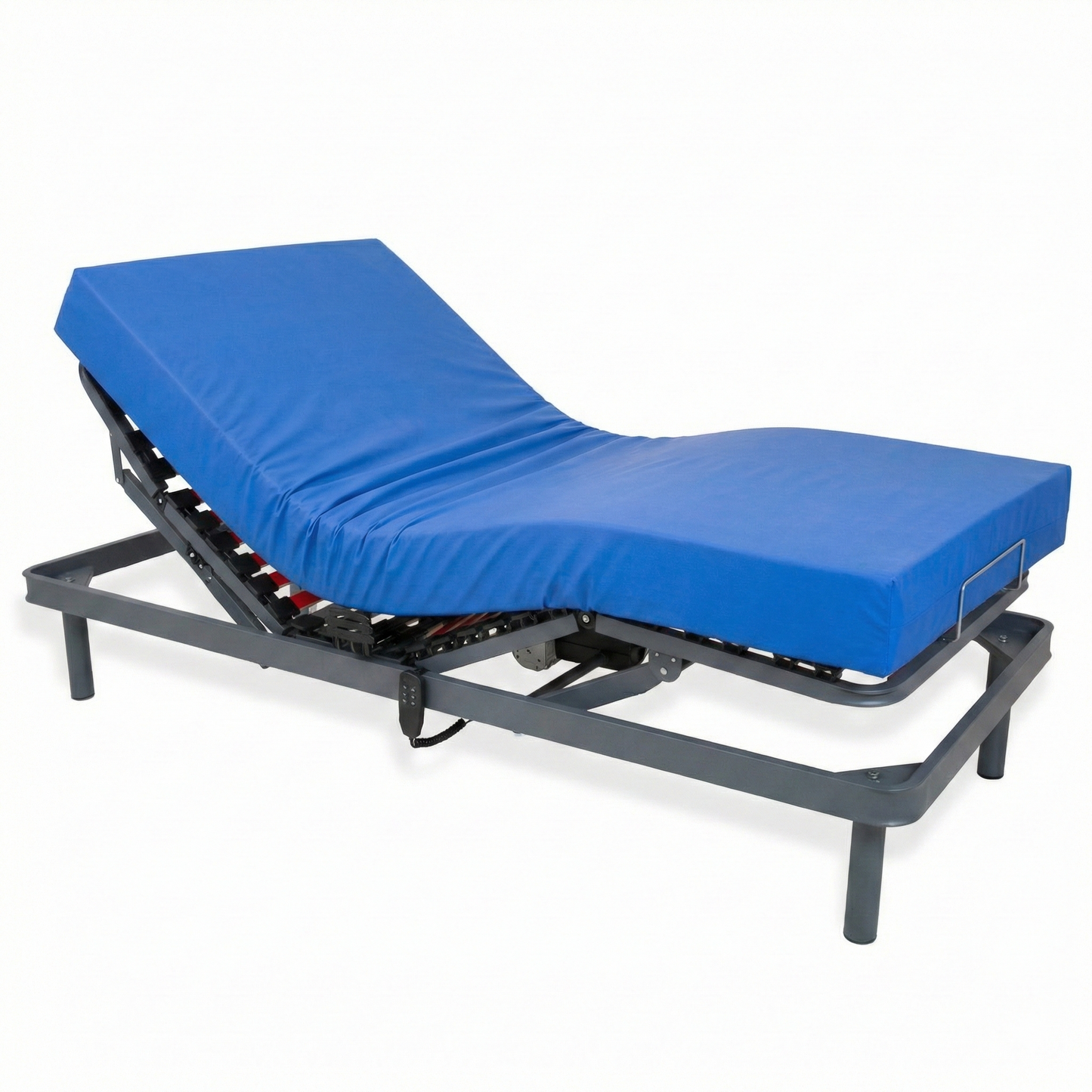 Cama articulada eléctrica con colchón viscoelástico impermeable.