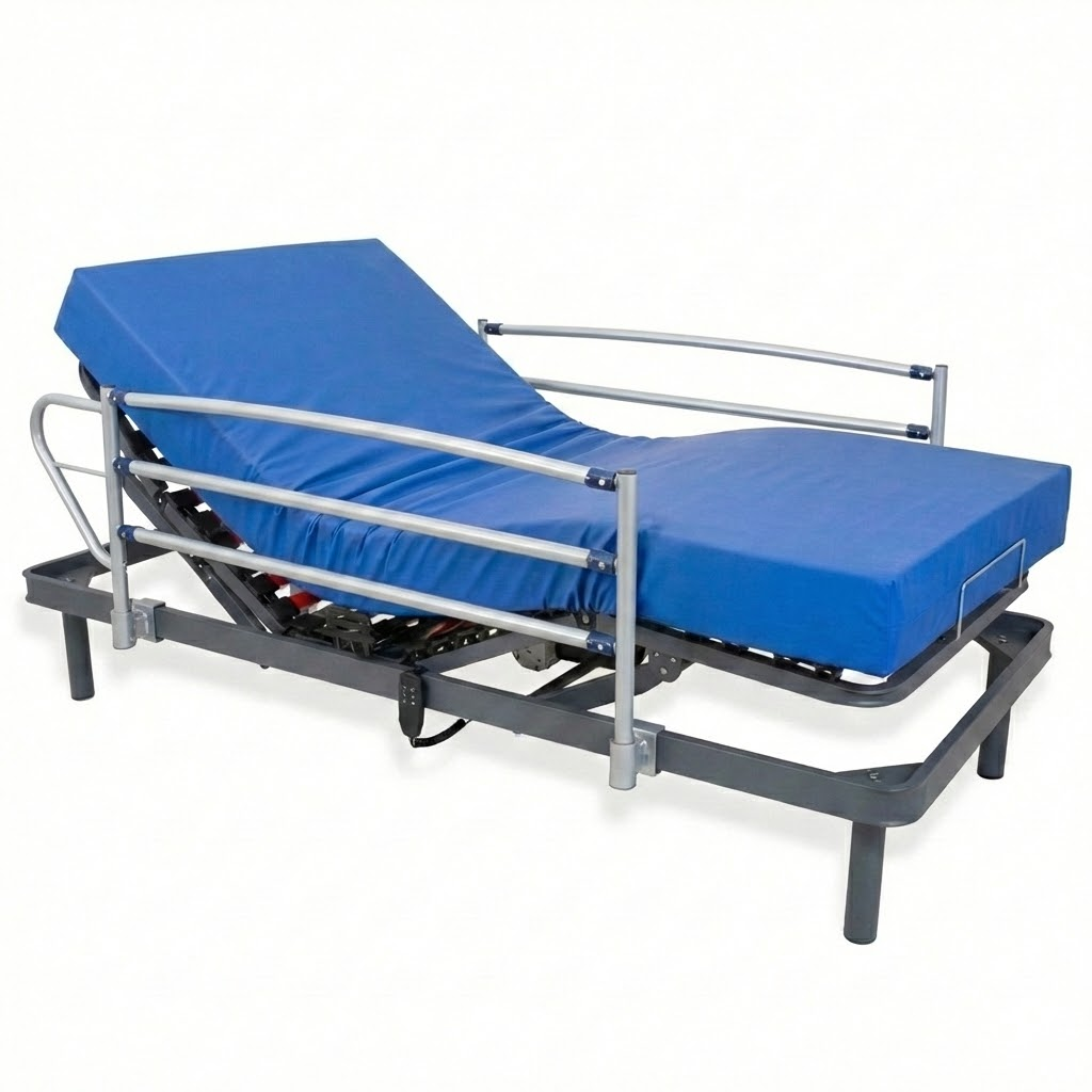 Cama articulada eléctrica con colchón viscoelástico impermeable.