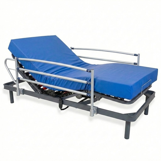 Cama articulada eléctrica con colchón viscoelástico impermeable.